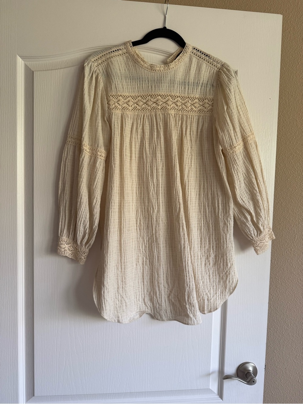Zara Cream Gauze Lace-Trim Tunic